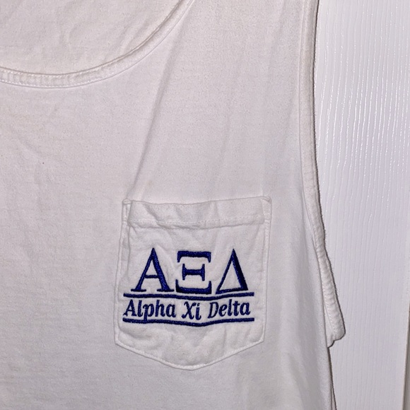 Alpha Xi Delta White And Navy Blue Tank - Picture 2 of 4
